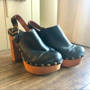Jeffrey Campbell Woodies Vintage Charlie wood clogs black leather EU size 37